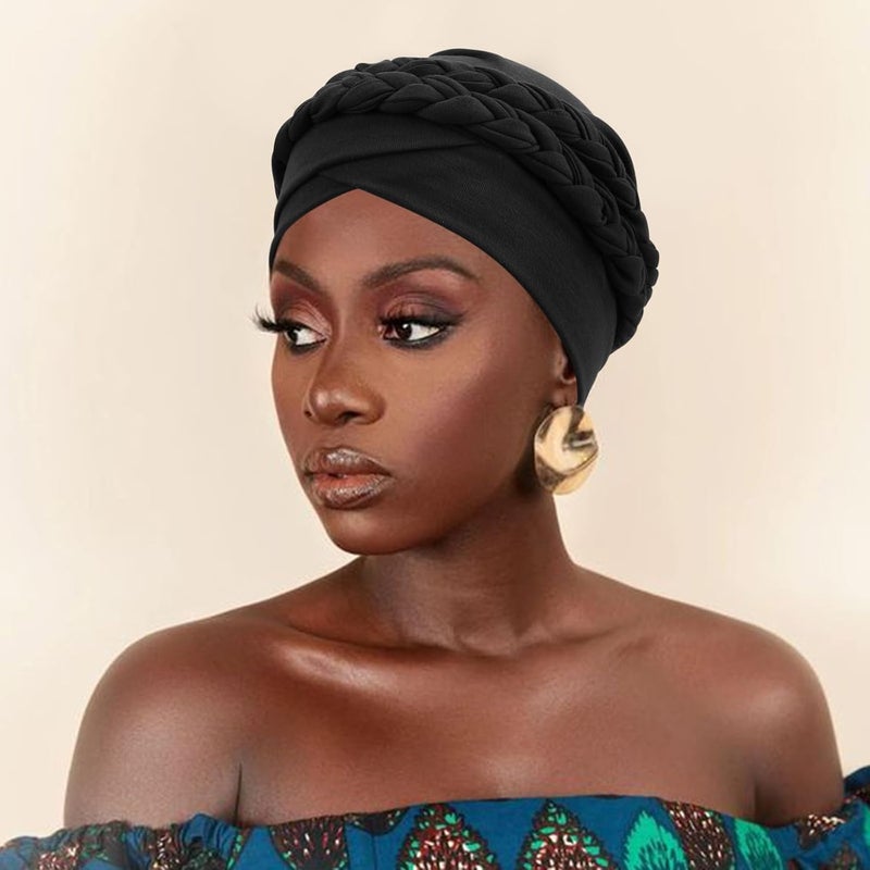 DRESHOW African Women Turban Caps Beanie Twist Headscarf Pre-Tied Double Twisted Braids Headwraps for Women Chemo Cancer Cap - Image 2